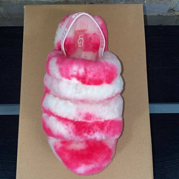 UGG Kids Fluff Yeah Slides Marble- Pink Rose Seashell Pink - Picture 2 of 4